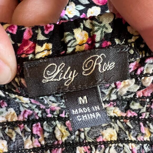 Lily Rose Womens Flounce Smocked Mini Dress Floral Spaghetti Strap Medium - Picture 8 of 10